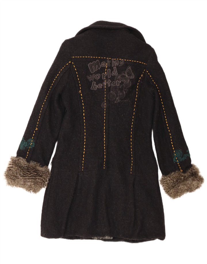 Desigual Cappotto doppiopetto grafico da donna EU 40 Medio Nero floreale