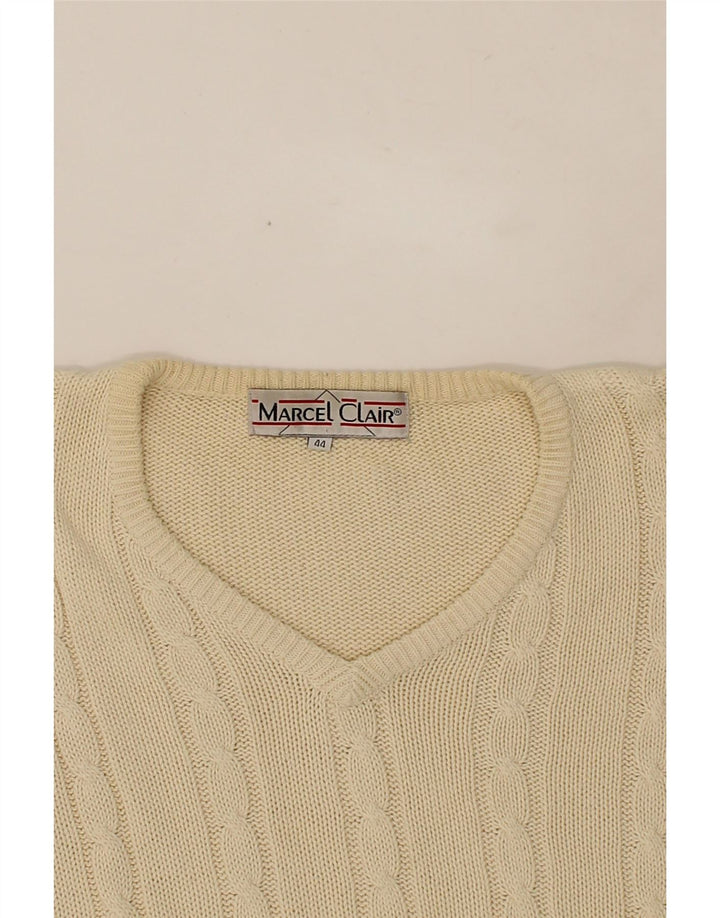MARCEL CLAIR Womens V-Neck Jumper Sweater EU 44 XL Beige Cotton Vintage Marcel Clair and Second-Hand Marcel Clair from Messina Hembry 
