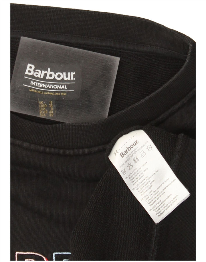 Felpa grafica da donna Barbour maglione UK 12 cotone medio nero