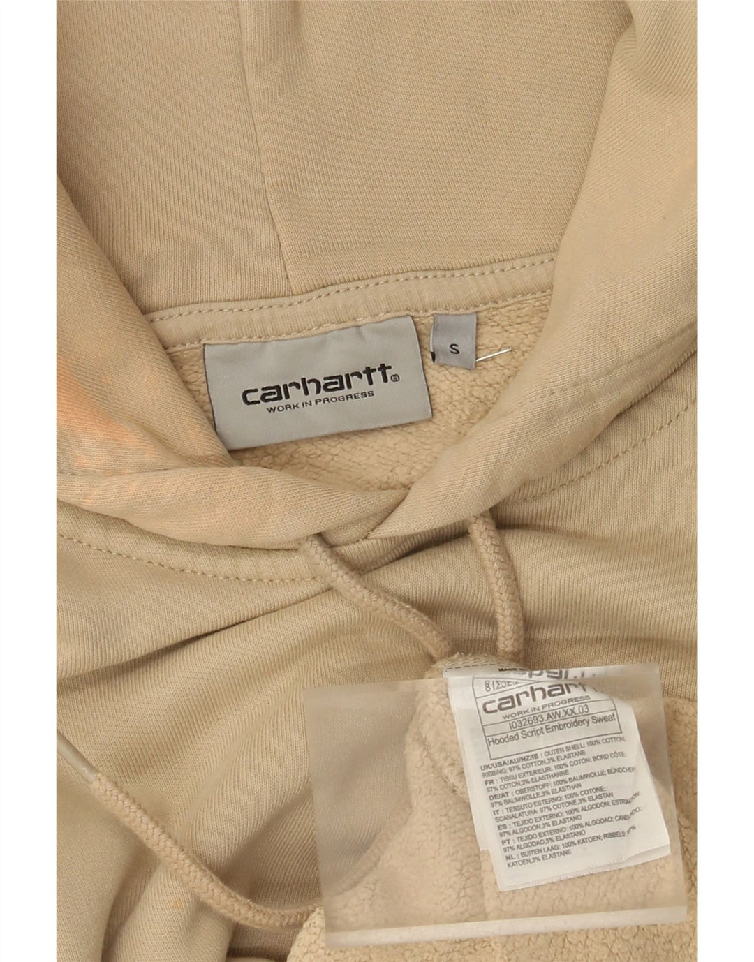 Maglione con cappuccio da uomo Carhartt piccolo in cotone beige