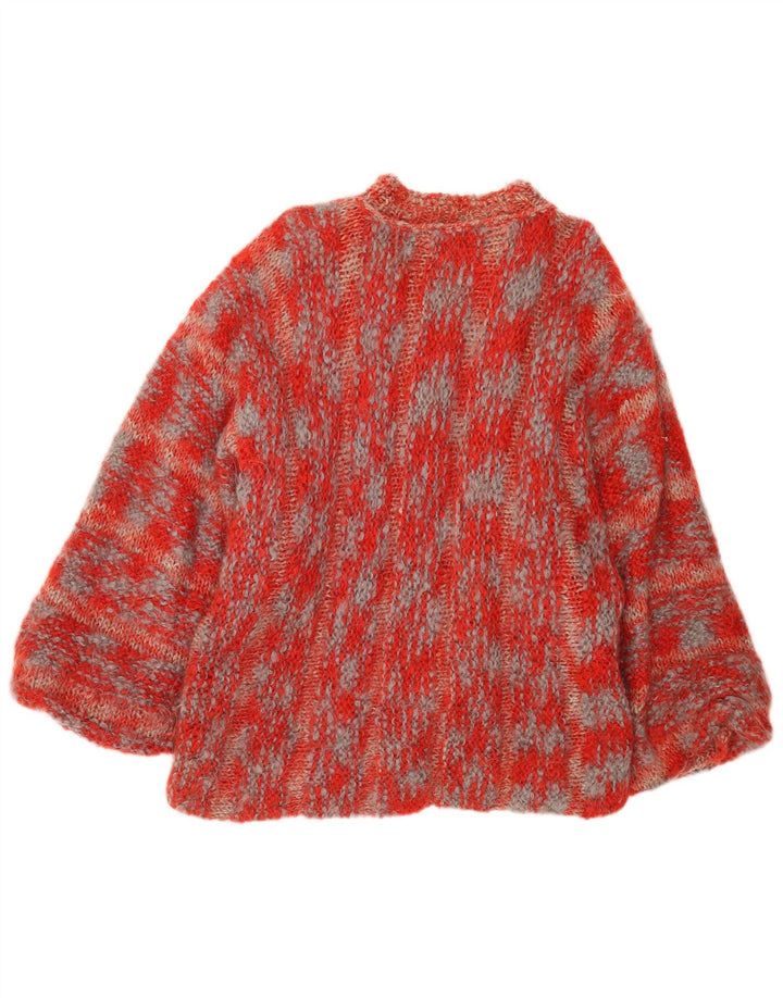 Maglione cardigan oversize da donna vintage UK 16 grande rosso chiazzato