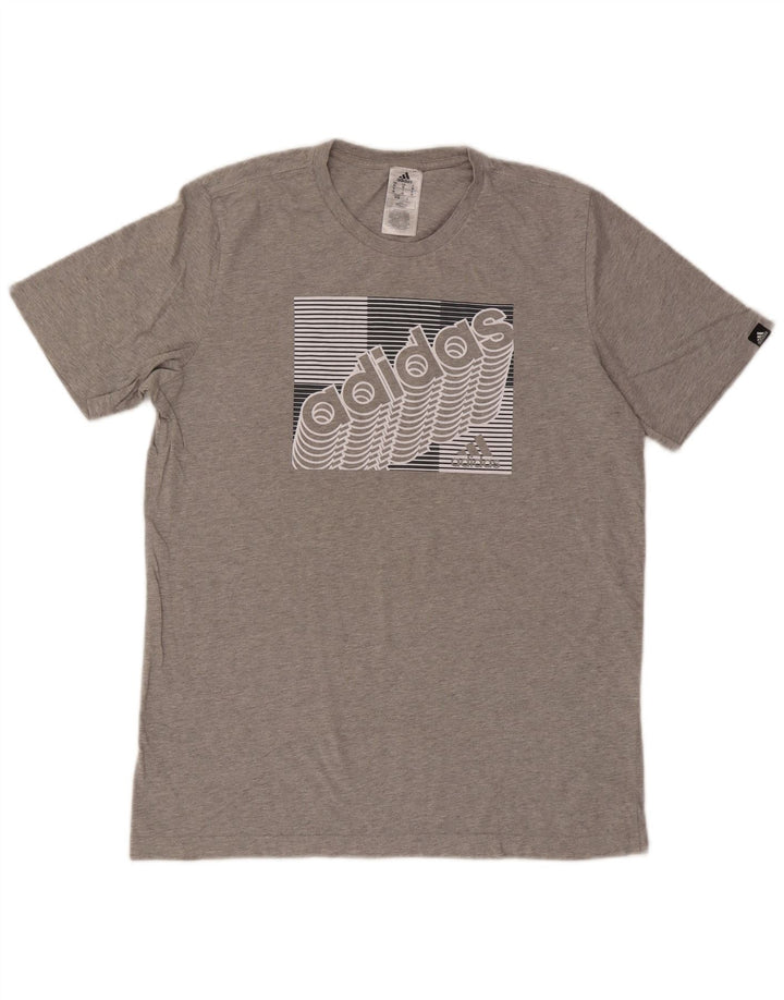 T-shirt grafica da uomo Adidas Top in cotone chiazzato grigio medio