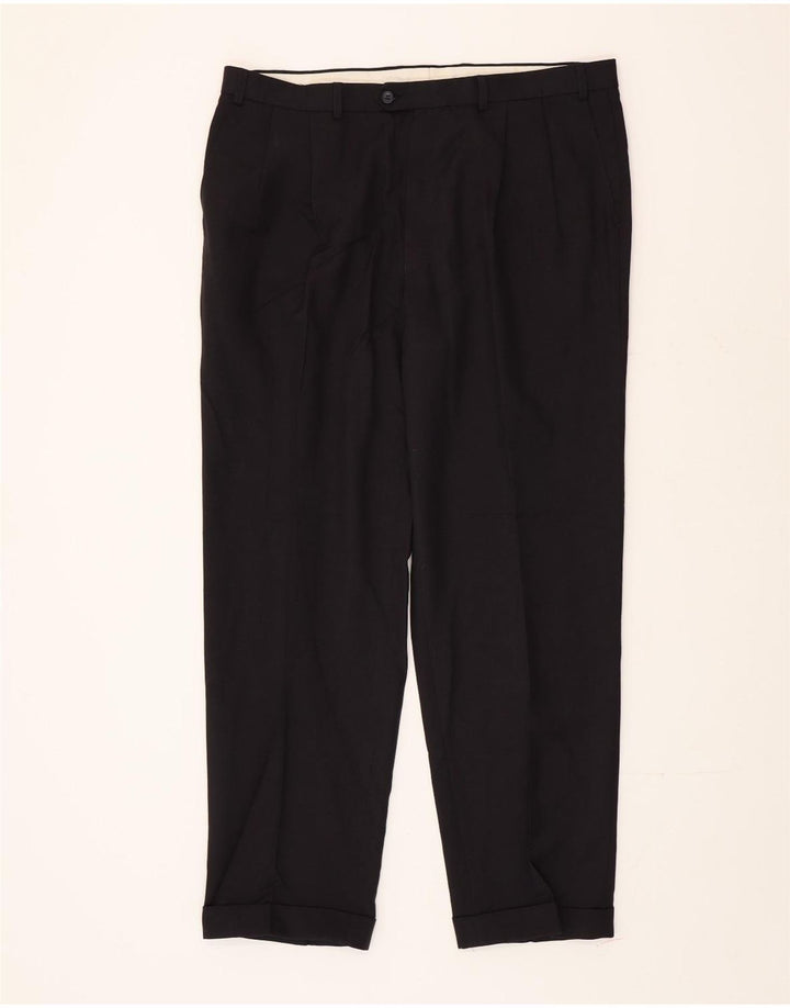 Pantaloni da abito con pegging da uomo Marks & Spencer W40 L33 poliestere blu navy