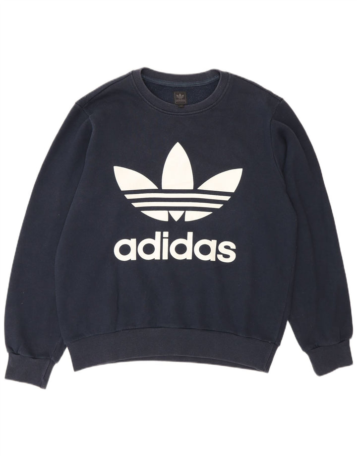 Felpa grafica da uomo Adidas piccola in cotone blu navy