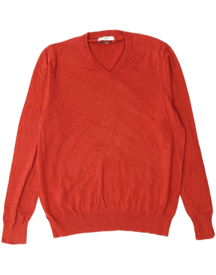 MARKS & SPENCER Maglione da uomo con scollo a V XL Rosso Cotone Classico