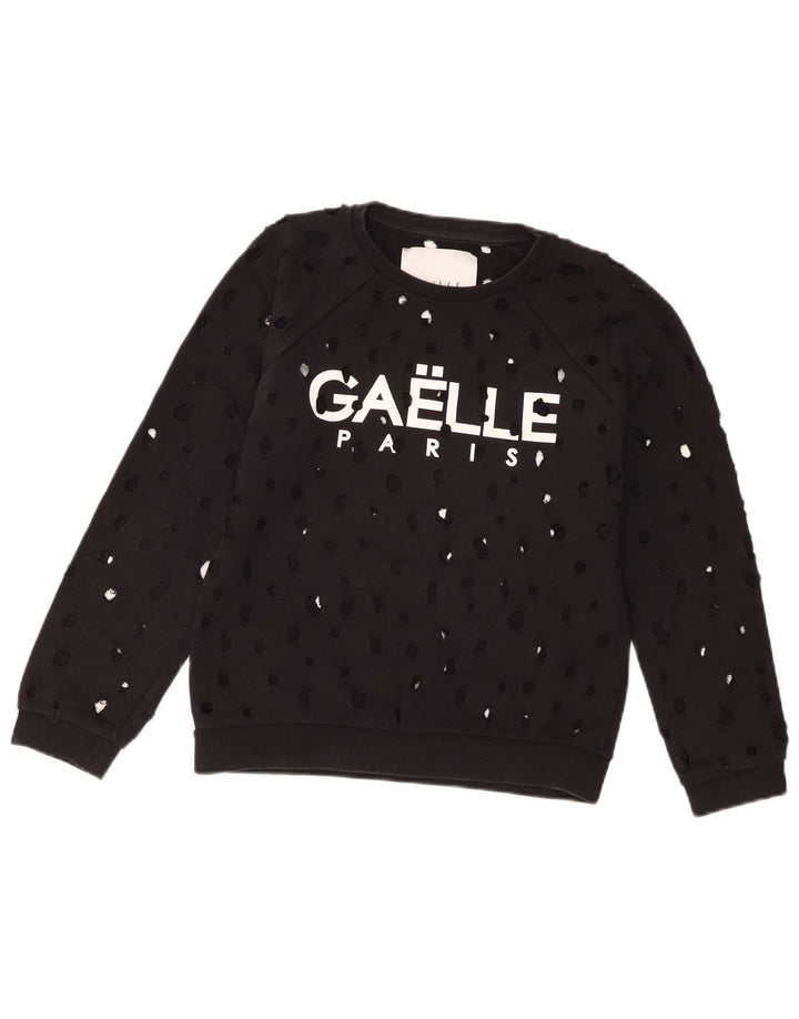 Felpa da donna con grafica invecchiata Gaelle, maglione UK 14, grande cotone nero