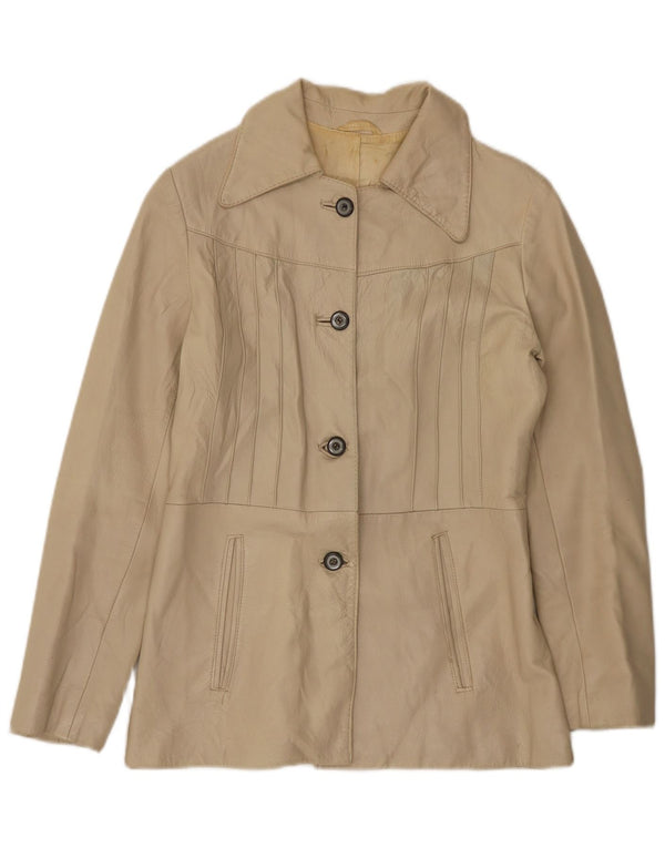 Giacca in pelle vintage da donna UK 10 piccola Beige