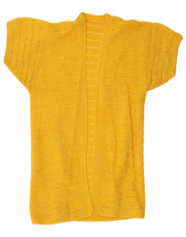 Maglione cardigan a maniche corte a maniche lunghe da donna vintage UK 8 piccolo giallo