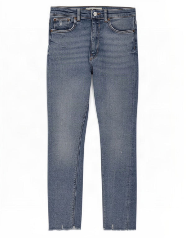 Jeans skinny a vita alta corti da donna Zara EU 38 Small W24 L25 cotone blu