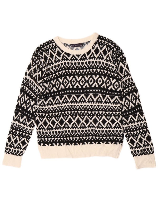 Maglione da donna Marks & Spencer con scollo a barca UK 8 Small Black Fair Isle