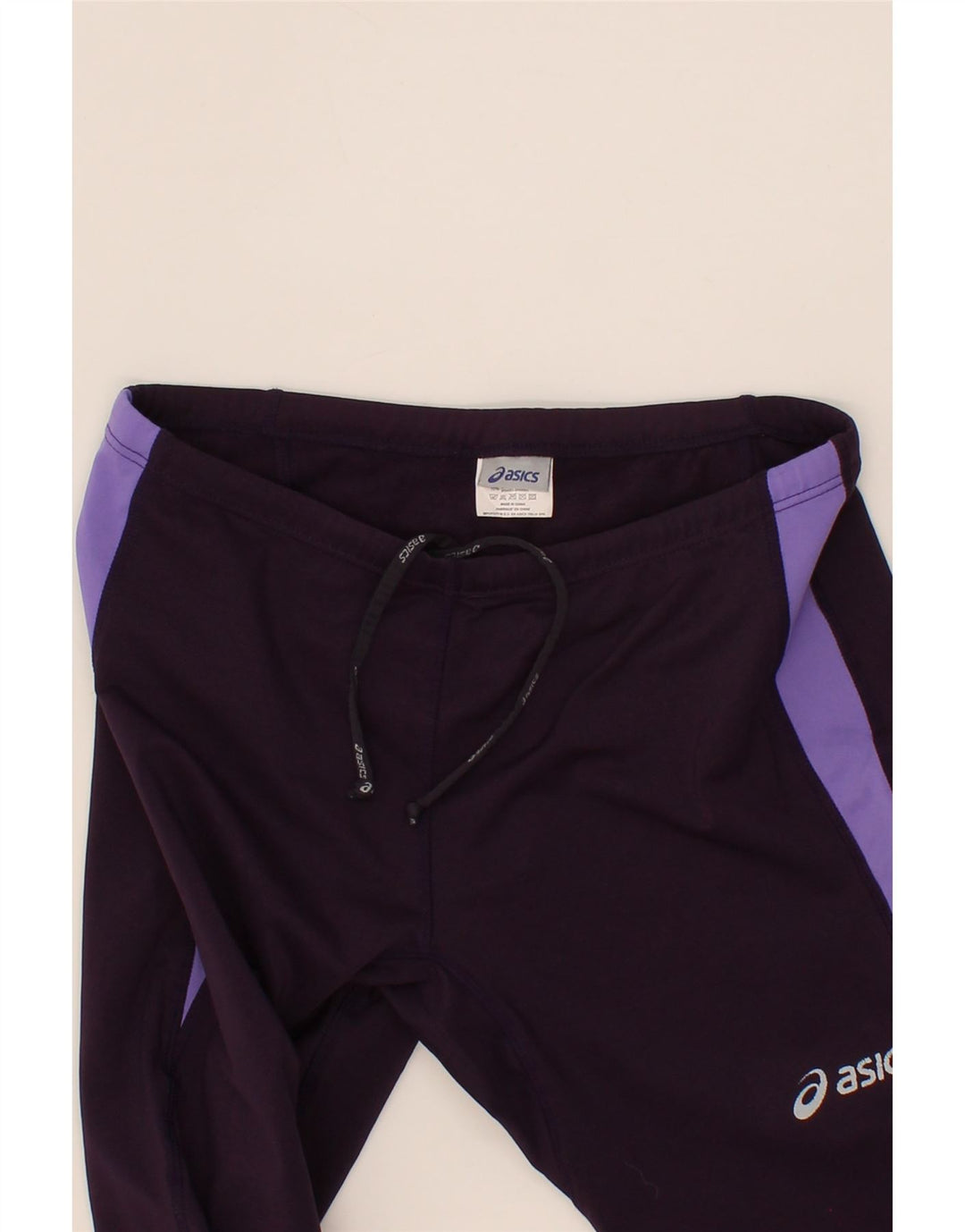 ASICS Womens Leggings UK 12 Medium Purple Colourblock Polyester Vintage Asics and Second-Hand Asics from Messina Hembry 