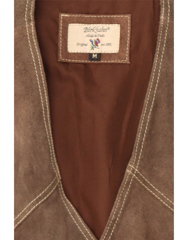Gilet vintage da uomo in pelle scamosciata in pelle marrone medio