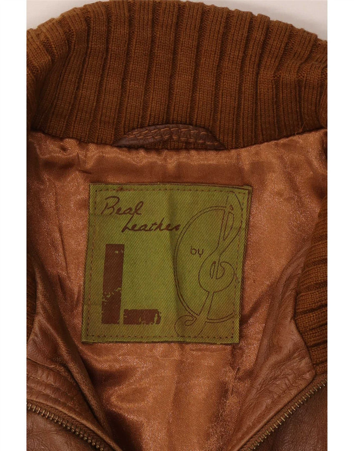 Giacca in pelle vintage da donna UK 16 grande marrone