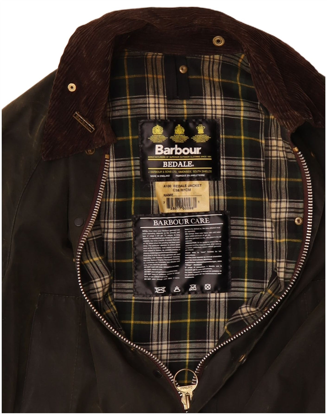 BARBOUR Giacca da uomo Bedale in cotone cerato UK 38 Medio Cachi