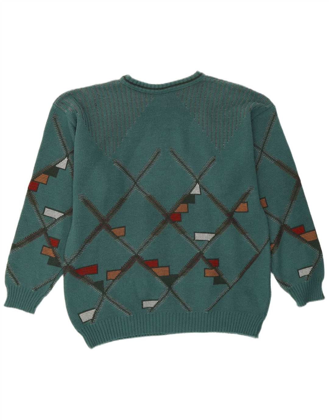 Maglione maglione girocollo da uomo vintage verde medio geometrico