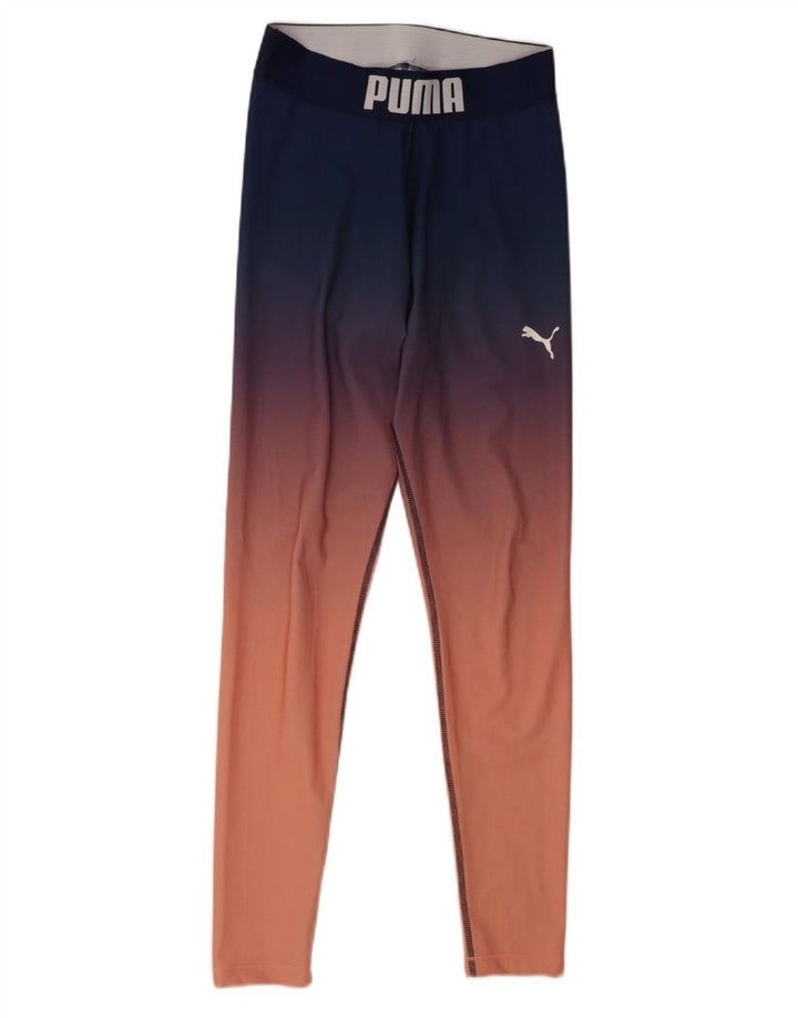 PUMA Womens Graphic Leggings UK 12 Medium  Navy Blue Tie Dye Polyester