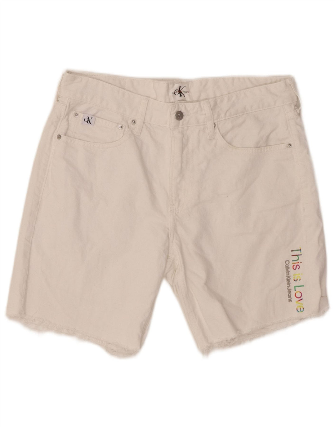 CALVIN KLEIN Pantaloncini di jeans con grafica da uomo W31 Cotone bianco medio