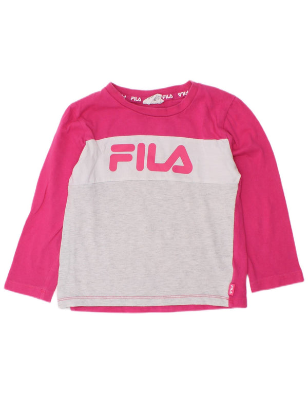 Maglietta grafica per ragazze Fila a maniche lunghe 3-4 anni in cotone color block rosa