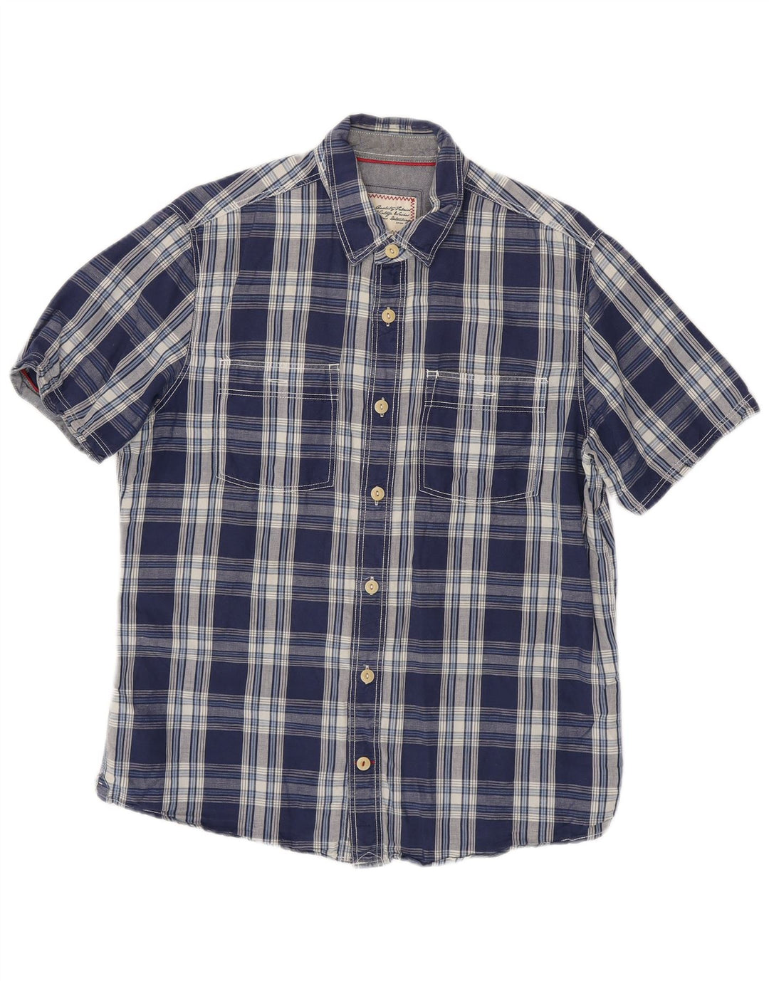 FAT FACE Camicia a maniche corte da uomo in cotone a quadri blu navy medio