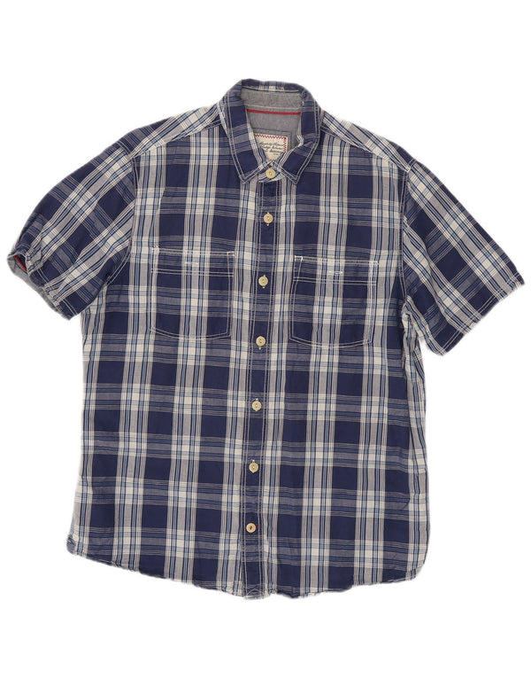 FAT FACE Camicia a maniche corte da uomo in cotone a quadri blu navy medio