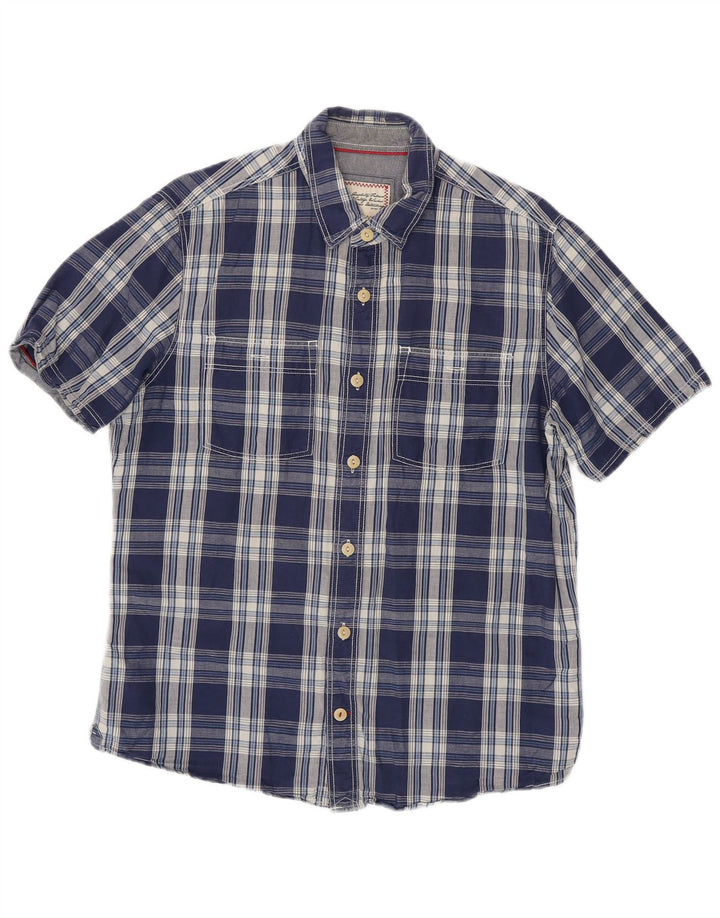 FAT FACE Camicia a maniche corte da uomo in cotone a quadri blu navy medio