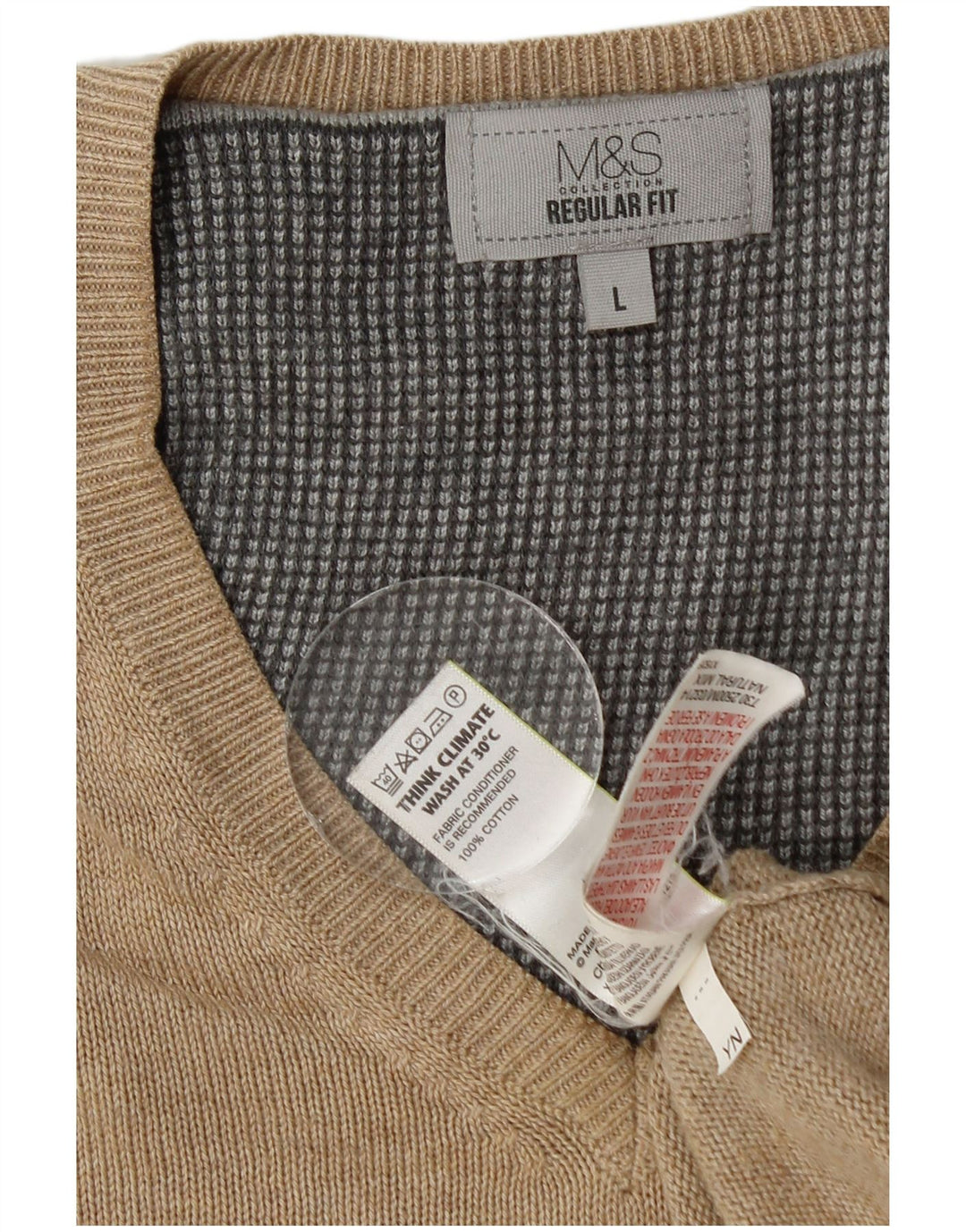 Maglione da uomo Marks & Spencer vestibilità regolare con scollo a V, grande cotone beige