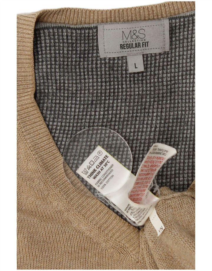 Maglione da uomo Marks & Spencer vestibilità regolare con scollo a V, grande cotone beige