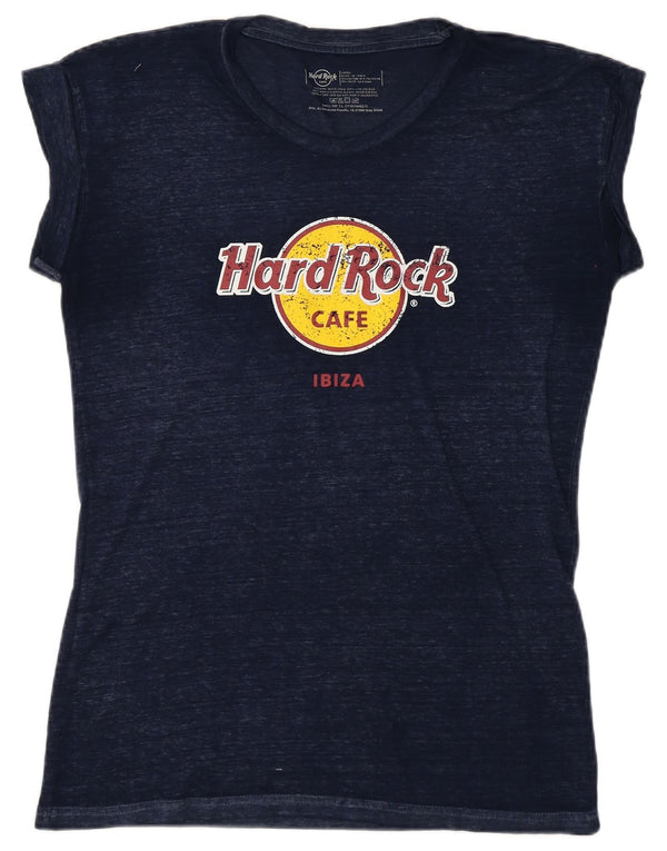 T-shirt grafica da donna Hard Rock Cafe UK 14 Large in cotone blu navy