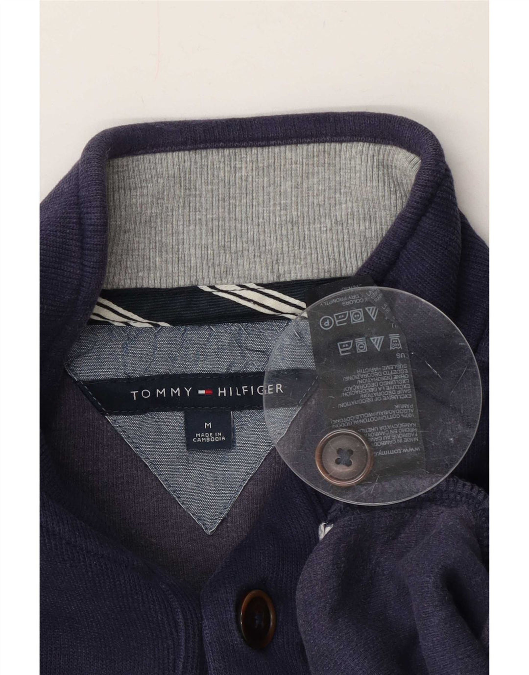 Tommy Hilfiger Uomo Felpa con bottone collo Maglione medio Blu navy Cotone
