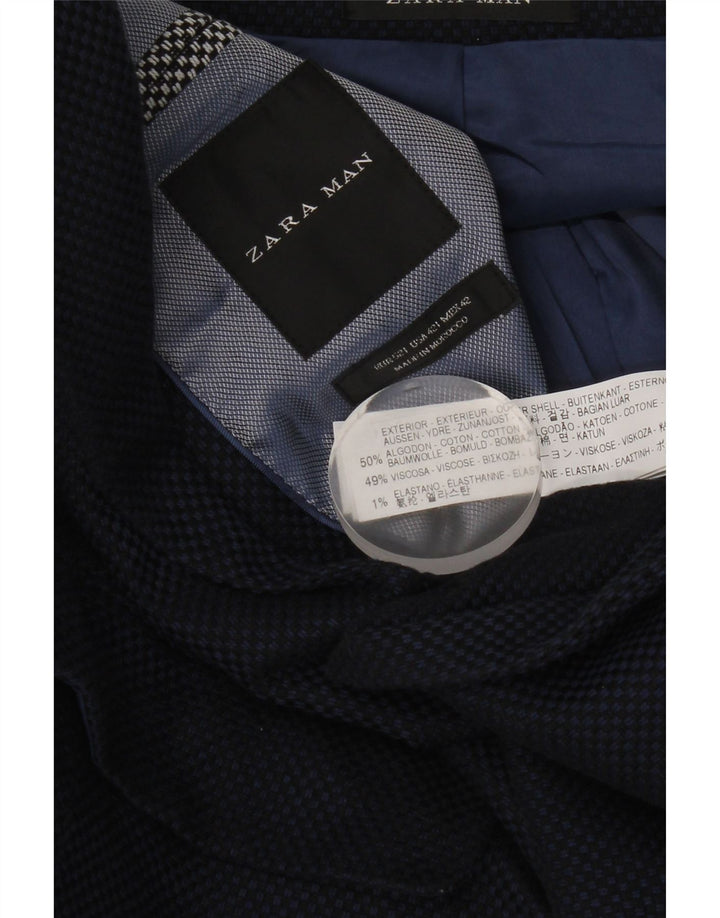 Giacca blazer da uomo a 2 bottoni Zara EU 52 grande in cotone blu navy