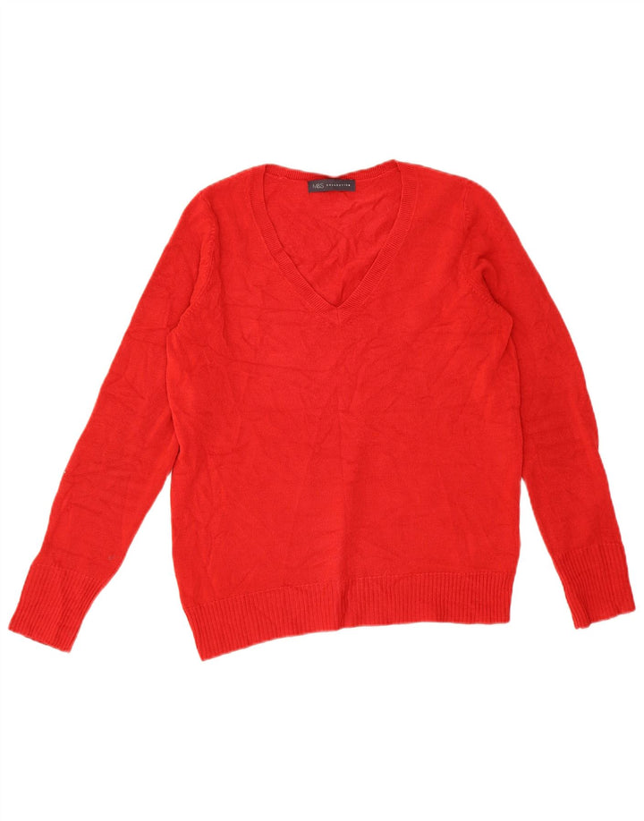 Maglione da donna con scollo a V Marks & Spencer UK 10 piccolo acrilico rosso
