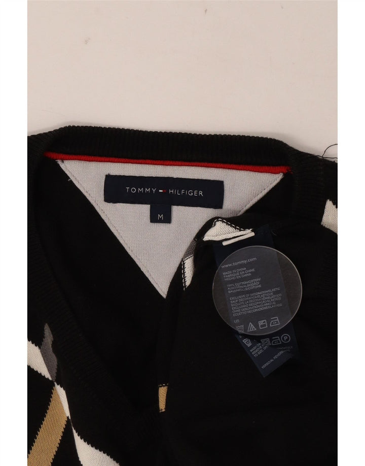 Maglione maglione con scollo a V da uomo Tommy Hilfiger medio nero a rombi/diamante
