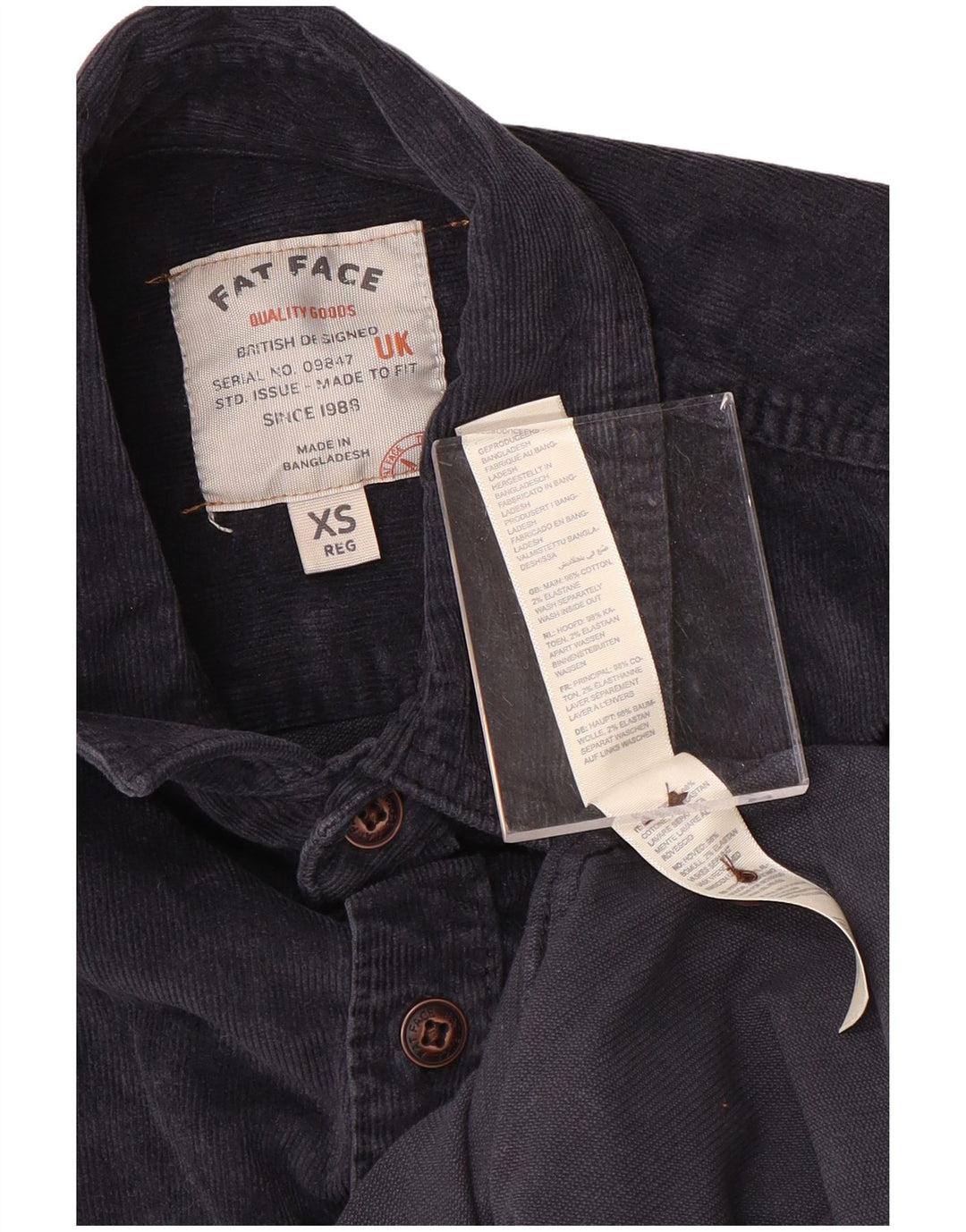 FAT FACE Camicia da uomo in velluto a coste XS in cotone blu navy