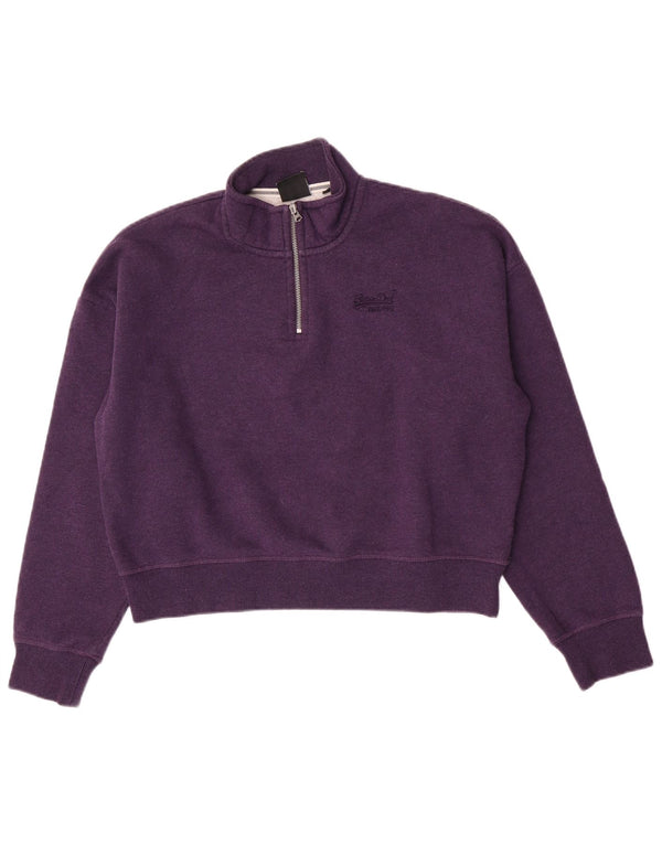 Felpa corta da donna oversize Superdry, maglione UK 14 grande viola