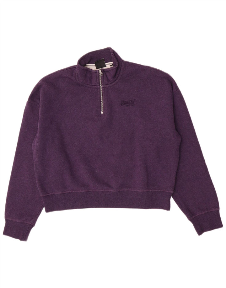 Felpa corta da donna oversize Superdry, maglione UK 14 grande viola