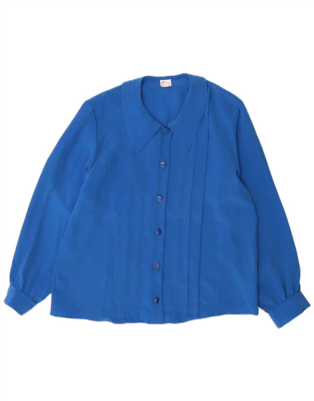 Camicetta camicia vintage da donna UK 14 grande poliestere blu