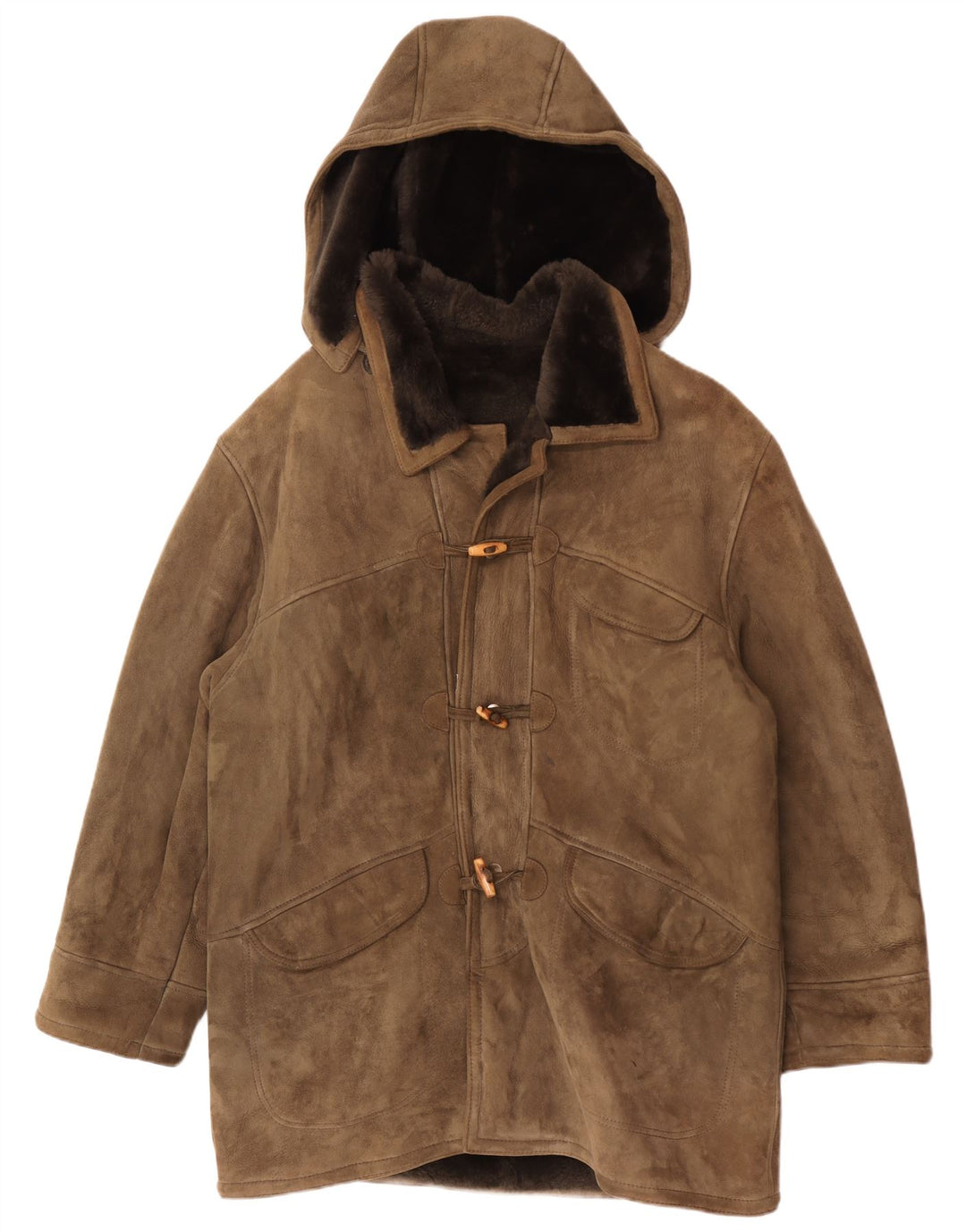 Cappotto vintage in montone con cappuccio da uomo IT 54 2XL Cachi