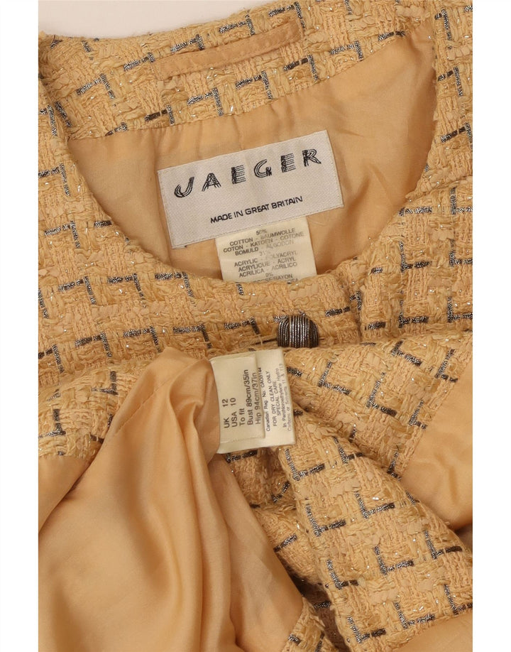 Giacca blazer da donna a 5 bottoni Jaeger UK 12 Cotone geometrico giallo medio