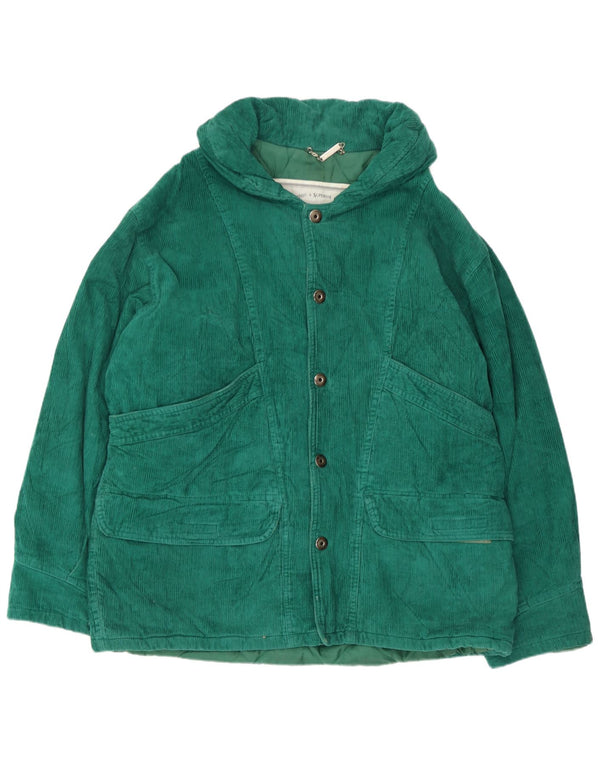 Giacca vintage da uomo in velluto a coste con cappuccio UK 40 grande cotone verde