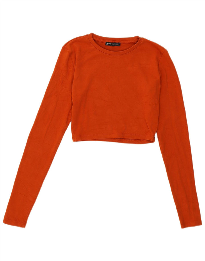 Top corto da donna Zara a maniche lunghe UK 12 in cotone marrone medio
