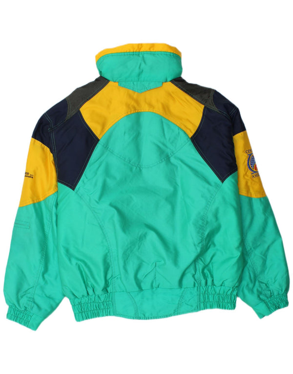 Giacca da sci con cappuccio grafica vintage da uomo UK 44 2XL color block verde