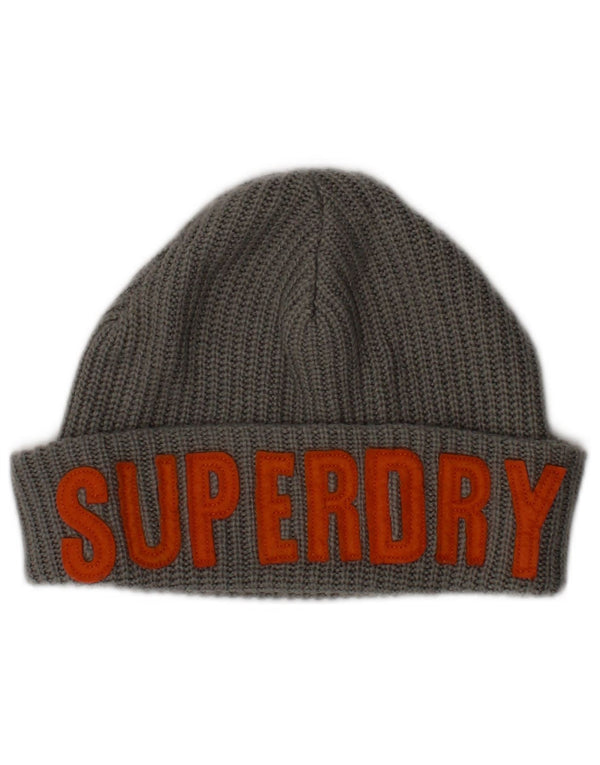 Berretto in maglia grafica da uomo Superdry Taglia unica Logo acrilico grigio