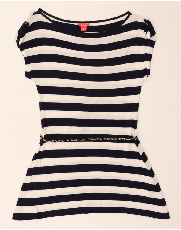 MONSOON Top tunica da donna UK 12 Viscosa a righe blu navy media