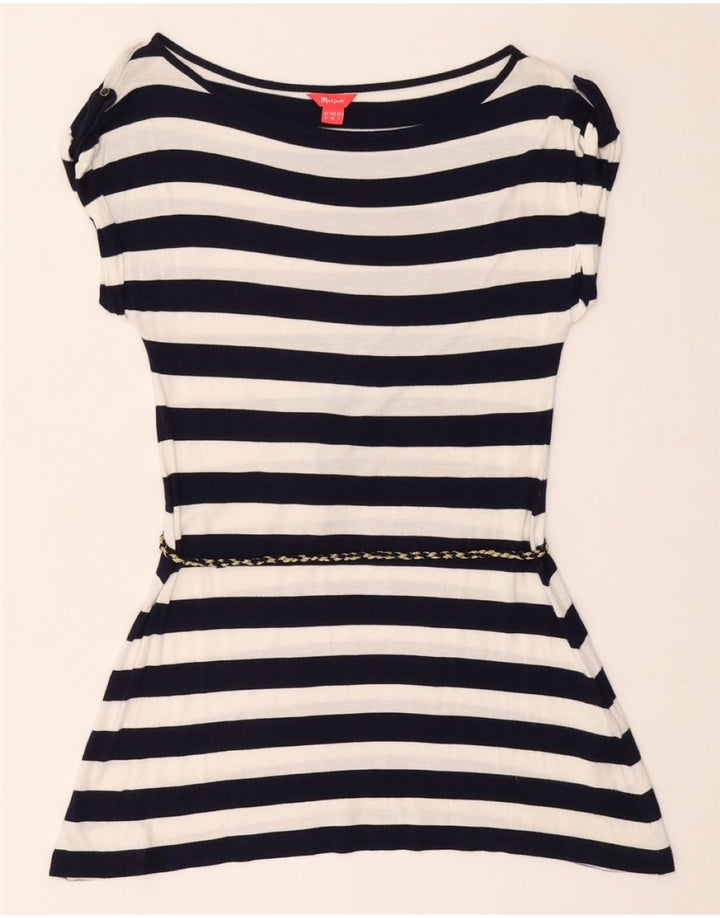 MONSOON Top tunica da donna UK 12 Viscosa a righe blu navy media