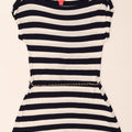 MONSOON Top tunica da donna UK 12 Viscosa a righe blu navy media