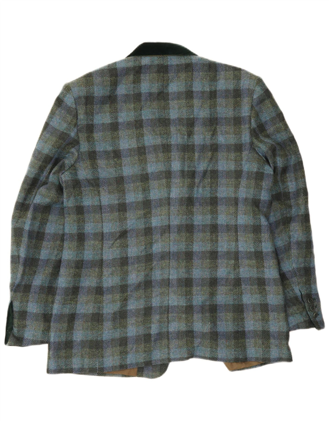 Giacca blazer vintage da donna a 2 bottoni EU 46 XL viscosa a quadretti blu