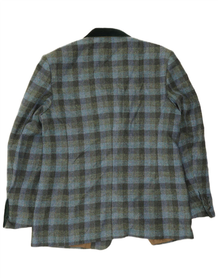 Giacca blazer vintage da donna a 2 bottoni EU 46 XL viscosa a quadretti blu