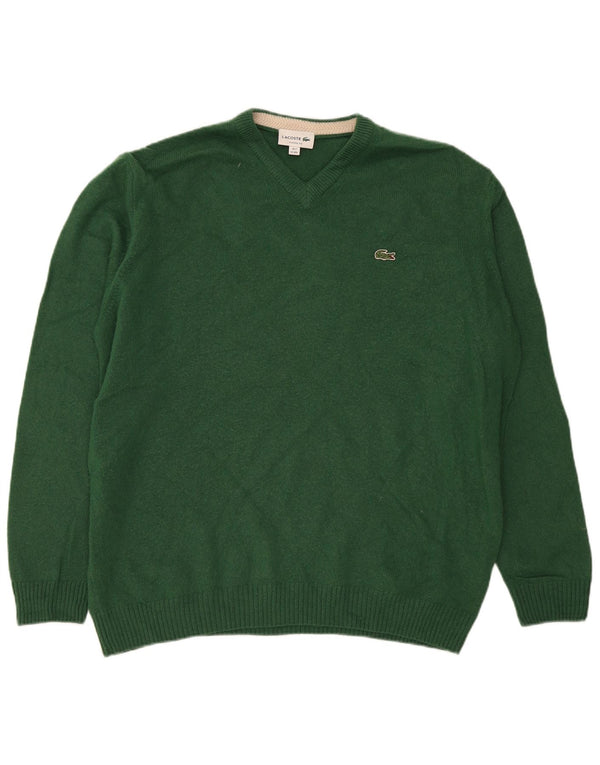 Maglione maglione da uomo con scollo a V vestibilità classica Lacoste taglia 7 2XL lana verde