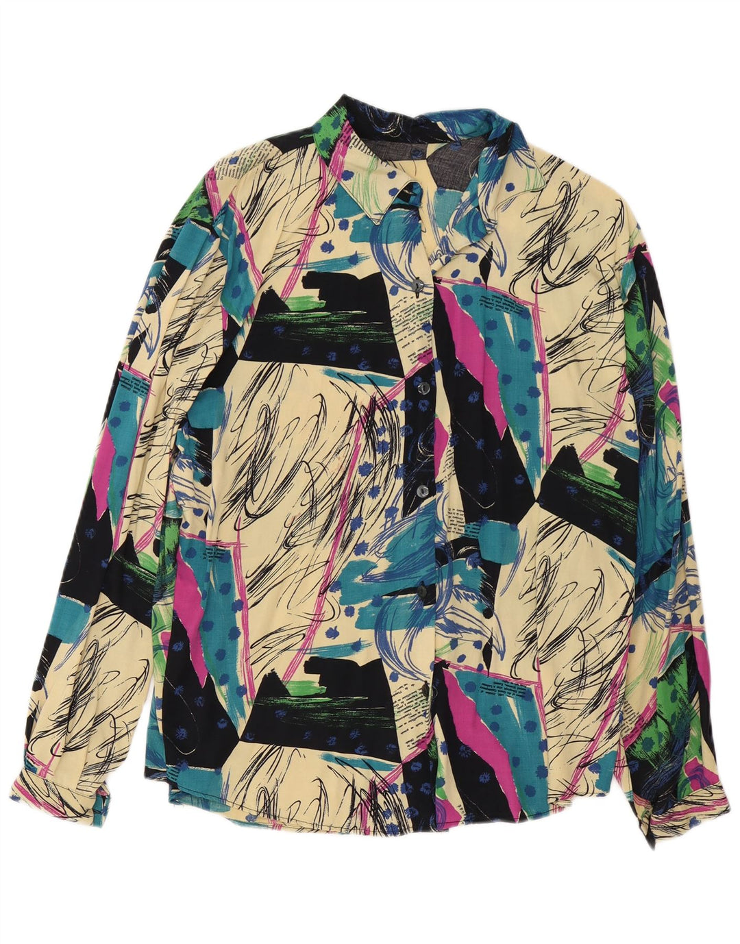 Camicetta camicia vintage da donna con motivo astratto UK 16 grande multicolore