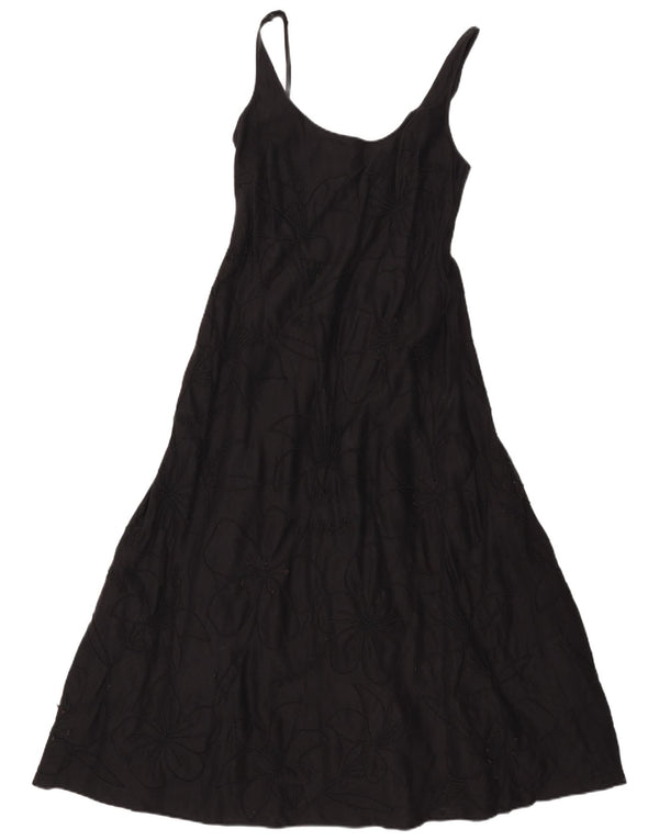 Abito lungo senza maniche da donna Jaeger UK 12 Lino floreale nero medio
